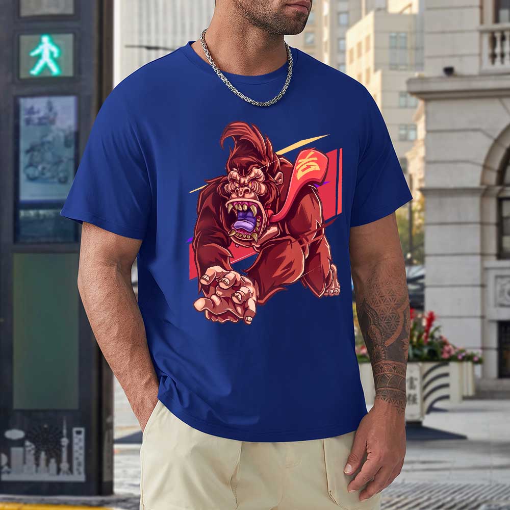 Men's blue cotton t-shirt with red monster graphic print by Inkedjoy