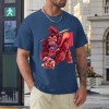 Navy blue cotton men's t-shirt with red monster graphic print | Inkedjoy