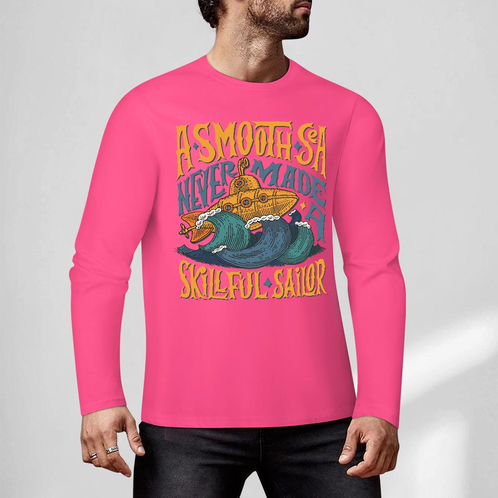 Pink pure cotton long sleeve t-shirt with graphic design for casual wear, featuring 'A SMOOTH SHAKER' print.