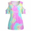 ACT off-shoulder tie-dye top in pastel colors, slim fit, short sleeves