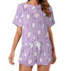 Purple striped summer home suit set, soft and skin-friendly polyester loungewear.