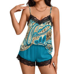 Lace-trimmed camisole and shorts pajama set