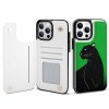 iPhone 13 phone case with card slot, white leather, featuring a panther design, offering protection and card storage