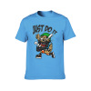 Blue Men's Cotton T-shirt with Cartoon Baseball Player Graphic and 'Just Do It' Print