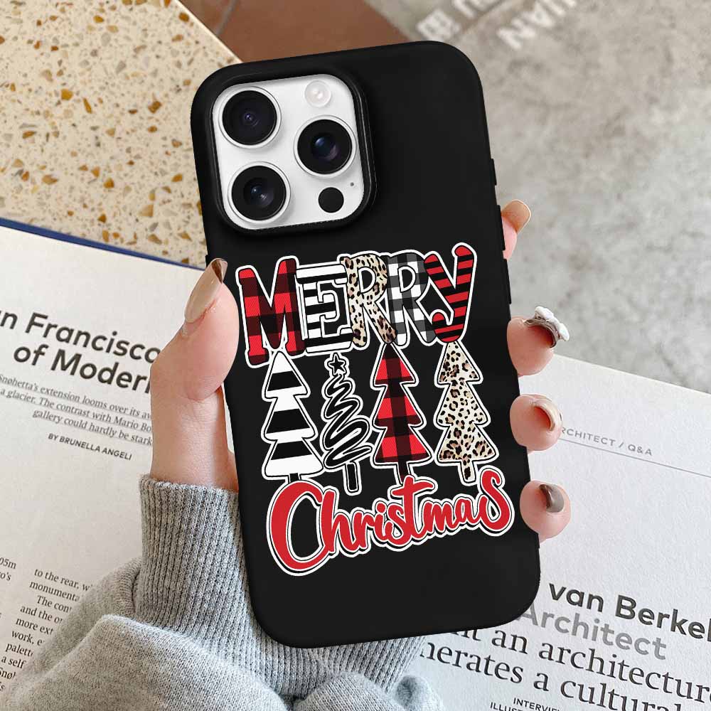 iPhone 16 Merry Christmas case, black TPU, holiday protection.