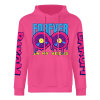 Pink cotton hoodie with 'FOREVER 99' donut graphic, DAKUM and CRASH sleeve prints, youth fashion