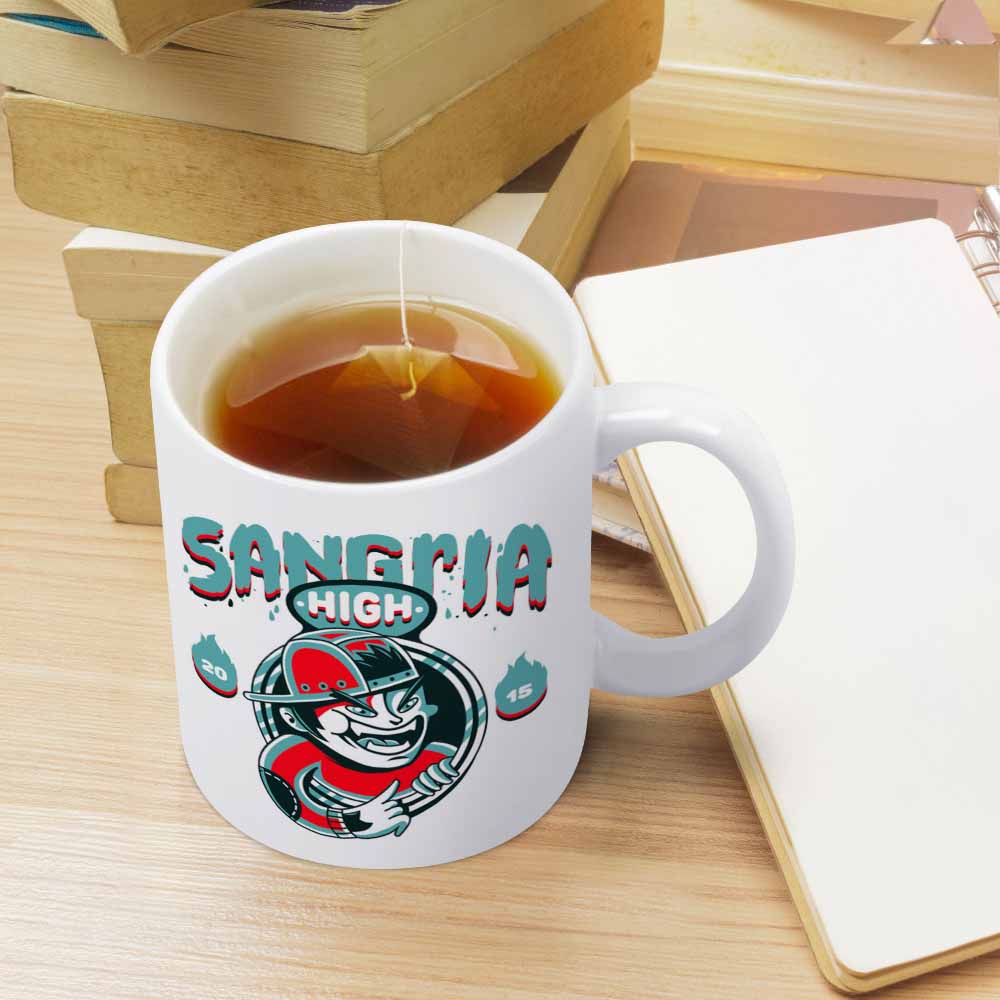 White ceramic SANGRIA mug, perfect for home or cafe use, made of high-quality ceramic material