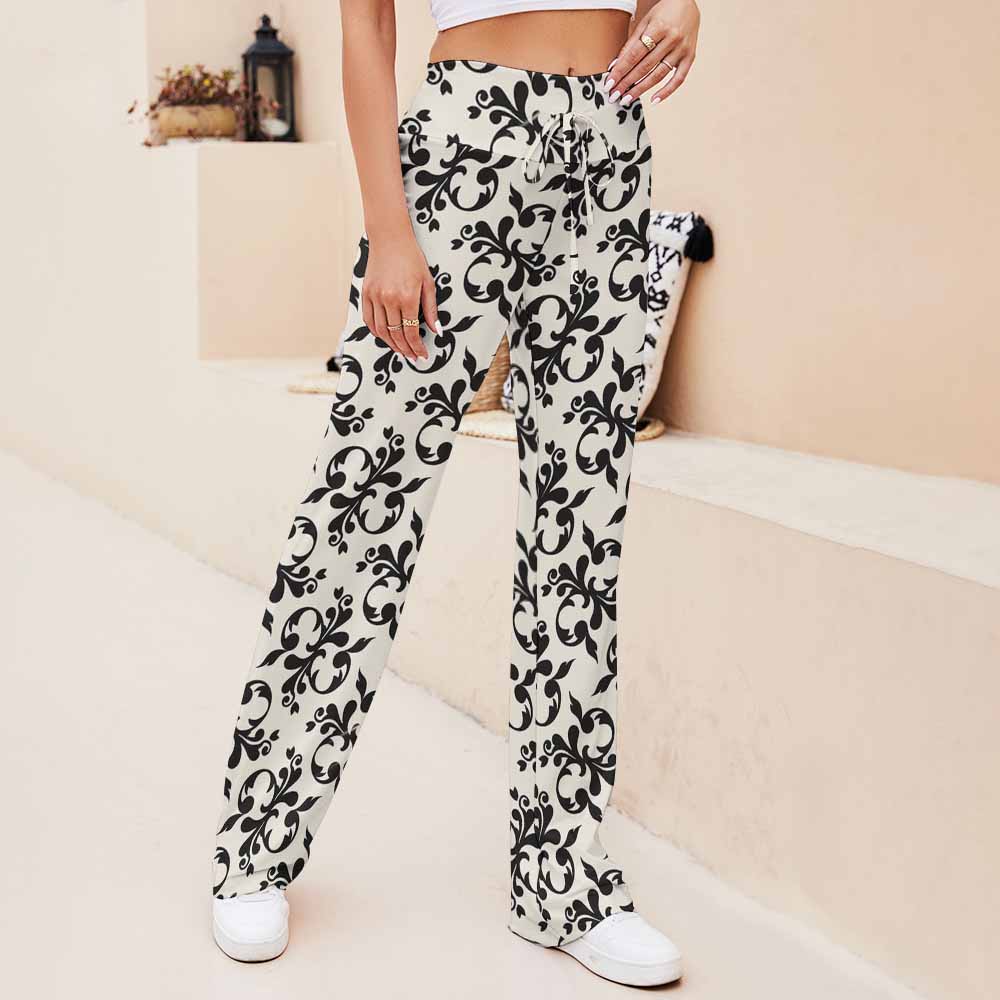 XP Straight Lace-Up Yoga Pants in white and black floral print