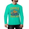 Turquoise pure cotton long-sleeved T-shirt with ASMODUS Shark Attack graphic, casual wear
