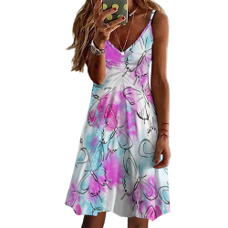 Floral print long suspender dress, adjustable straps, sleeveless, above-the-knee, and flowy hem, perfect for summer.