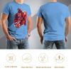 Men's blue cotton t-shirt with red monster graphic print - front and back view