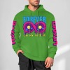 Green cotton hoodie with 'FOREVER' design and sleeve prints, youth fashion style.