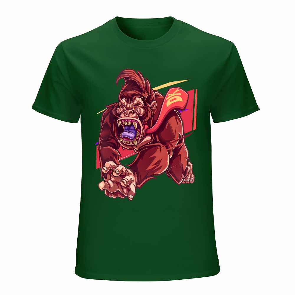 Green cotton men's t-shirt with a red monster graphic print | Inkedjoy