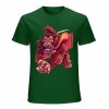 Green cotton men's t-shirt with a red monster graphic print | Inkedjoy