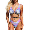 Sexy ladies two piece bikini swimsuit, featuring a chest and waist tie design, and a unique tie-dye pattern.