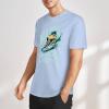 Light blue pure cotton short-sleeved T-shirt with surfing design for men, summer fashion
