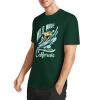 Green pure cotton surfing T-shirt with 'Wild Wave California' graphic, summer fashion.