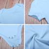 Light blue baby bodysuit details: soft cotton, button design, and skin-friendly comfort for babies aged 3-24 months.