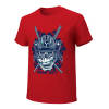 Red cotton men's samurai skull T-shirt, ideal for leisure and events.