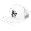 White flat brim baseball cap with dimension details, featuring mesh back and "MTK" graphic, suitable for outdoor sports.