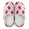 Cotton slippers with lip and heart pattern. Rubber sole for comfort and anti-slip. Warm lining for indoor and outdoor use.