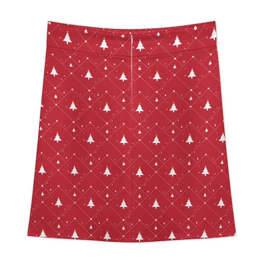 Red Zipper Skirt with white pattern. Air layer fabric, suitable for work or casual wear.