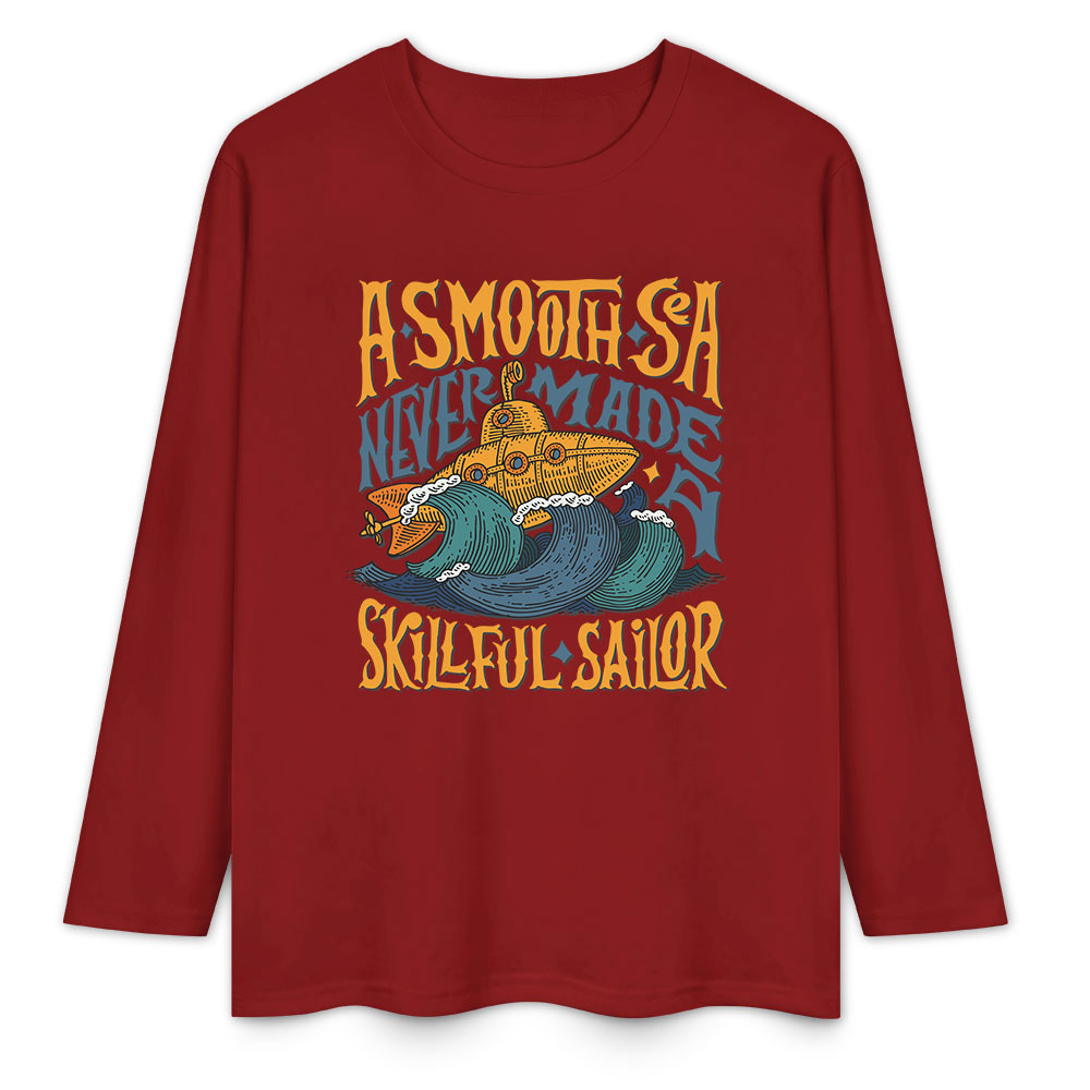 Red pure cotton long sleeve T-shirt featuring 'A SMOOTH SHAKER' graphic, casual wear.