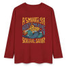 Red pure cotton long sleeve T-shirt featuring 'A SMOOTH SHAKER' graphic, casual wear.