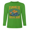 Green pure cotton long sleeve T-shirt with "A SMOOTH SHAKER" graphic, casual wear.