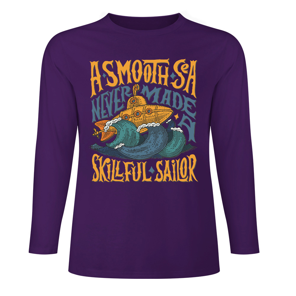 Purple pure cotton long-sleeved T-shirt featuring 'A SMOOTH SHAKER' graphic design for casual wear.