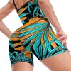 Tropical print yoga set for women. Sports bra and shorts, ideal for yoga and fitness.