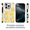 iPhone 16 fiber skin case with yellow floral pattern, precise cutouts and sensitive buttons, protective cover.