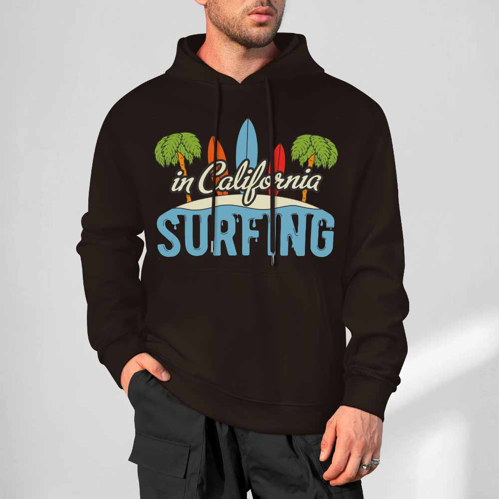 Black cotton California Surfing hoodie, loose fit, suitable for daily wear