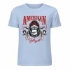 Light blue cotton T-shirt with American Legend gorilla print, summer fashion, 160g pure cotton.