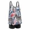 Plus size split swimsuit set with tropical print and black shorts, perfect for beach and pool.