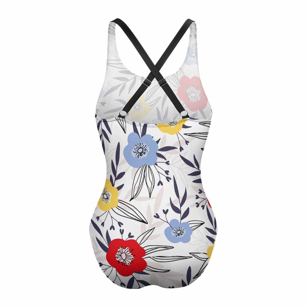 Floral print one-piece swimsuit for women with adjustable straps, beach swimwear