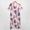 Polyester 7-point sleeve dress with peacock feather print, V-neck design, ideal for leisure.