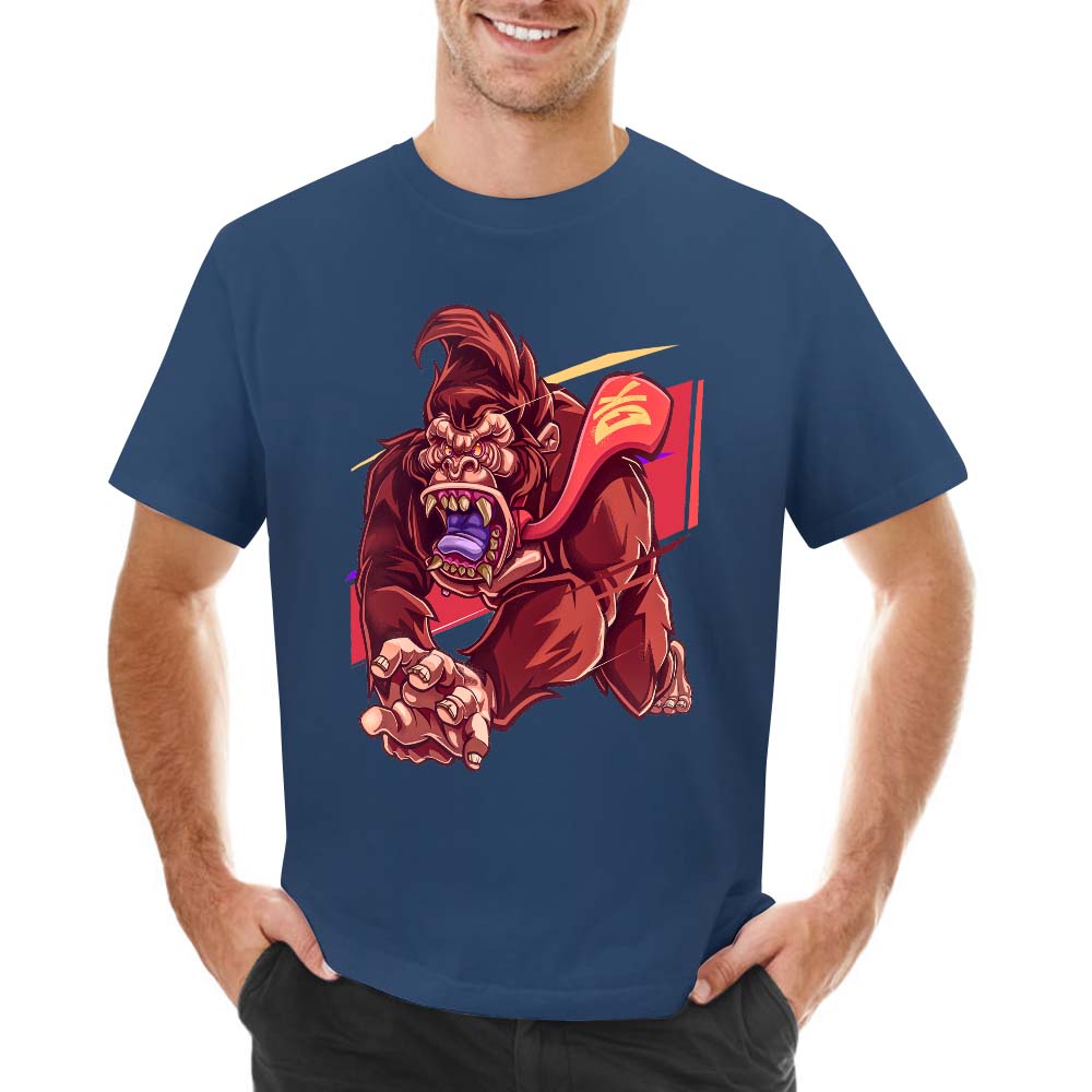 Men's blue cotton t-shirt with red monster graphic print | Inkedjoy