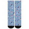 Blue colorblock socks with dancing figures, black toe & heel, breathable.