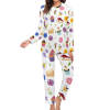 Soft Women's Pajama Set - White with colorful flower and cake patterns