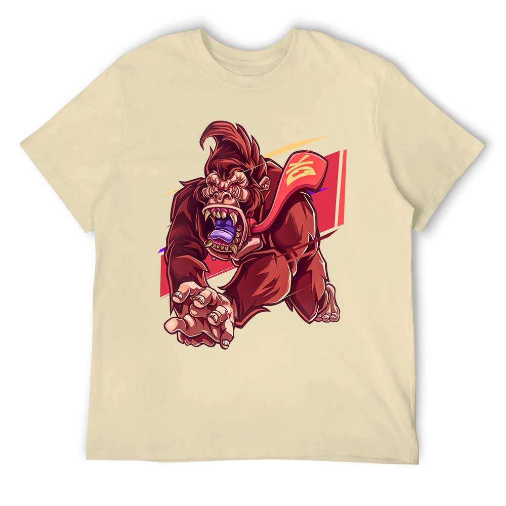 Cream cotton t-shirt with red monster graphic | Inkedjoy