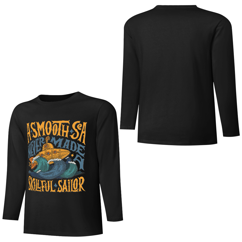 Black pure cotton long sleeve T-shirt with 'A SMOOTH SHAKER' graphic, casual wear.