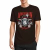 Brown pure cotton short-sleeved T-shirt with "AMERICAN LEGEND" gorilla graphic print for men, summer fashion.