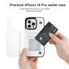 iPhone 16 Pro wallet case with card slot, white leather cover, practical design.