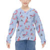 Girl's blue V-neck sweater with butterfly pattern, perfect for casual wear.