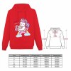 Red Unicorn Hoodie Sweatshirt, cotton blend, comfortable fit for women. Includes size chart.