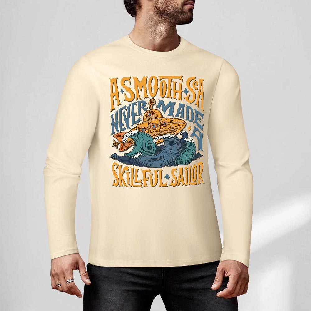 Cream pure cotton long sleeve T-shirt featuring 'ASMODUS SOULFUL SHAKER' graphic, casual wear.
