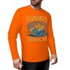 Orange pure cotton long-sleeved T-shirt with graphic design for casual wear, featuring 'B-MUDZ' text.