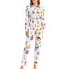 Soft Women's Pajama Set - White with colorful patterns, long sleeve top and pants