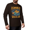 Dark brown pure cotton long sleeve T-shirt featuring ASMODUS Skull San graphic for casual wear